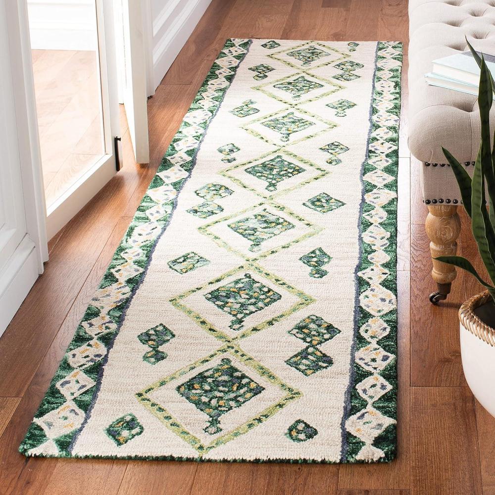 image:imageSAFAVIEH Aspen Collection Accent Rug 4 x 6 Green amp Ivory Handmade Moroccan Boho Tribal Wool Ideal for High Traffic Areas in Entryway Living Room Bedroom APN702YGreenIvory