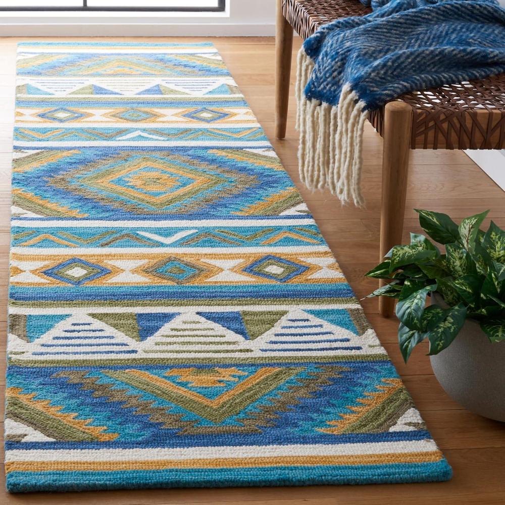 image:imageSAFAVIEH Aspen Collection Area Rug 5 x 8 Blue amp Yellow Handmade Boho Wool Ideal for High Traffic Areas in Living Room Bedroom APN352MBlueYellow