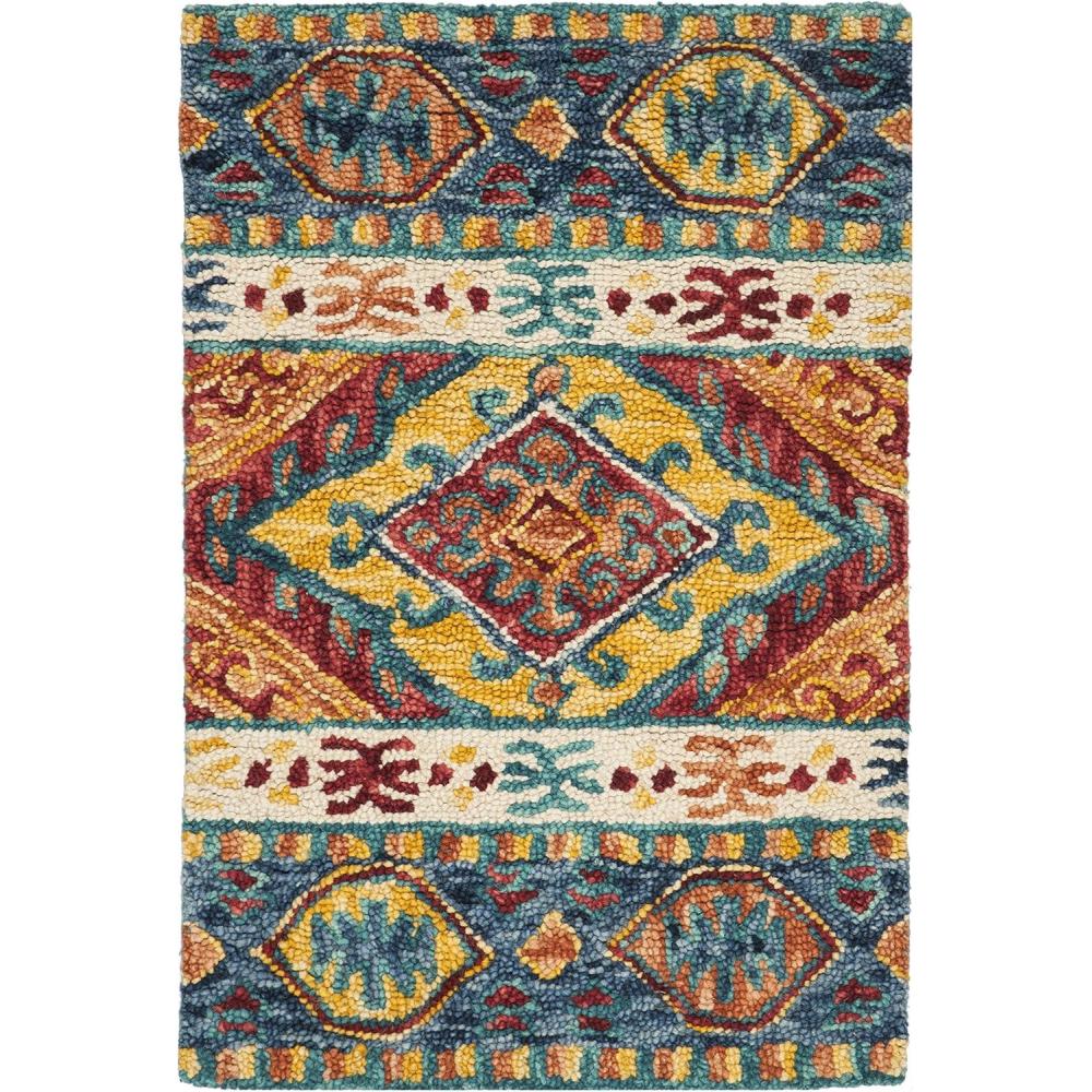 image:imageSAFAVIEH Aspen Collection Area Rug 5 x 8 Navy amp Ivory Handmade Boho Tribal Wool Ideal for High Traffic Areas in Living Room Bedroom APN502ANavyIvory