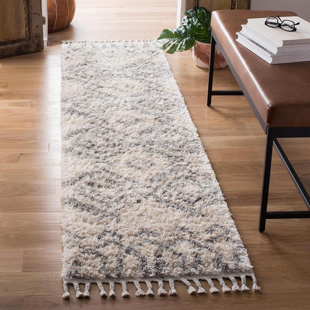 image:imageSAFAVIEH Berber Fringe Shag Collection Area Rug 53 x 76 Cream amp Grey Moroccan Design NonShedding amp Easy Care 12inch Thick Ideal for High Traffic Areas in Living Room Bedroom BFG611ACreamGrey