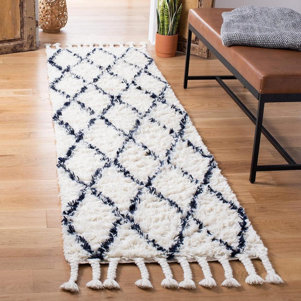 image:imageSAFAVIEH Casablanca Collection Accent Rug  4 x 6 Grey amp Ivory Handmade Moroccan Boho Wool 14inch Thick Ideal for High Traffic Areas in Entryway Living Room Bedroom CSB951FNavyIvory