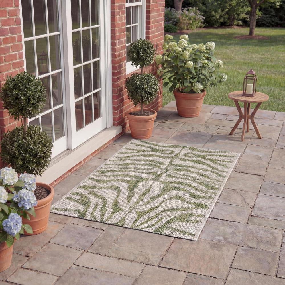 image:imageSAFAVIEH Courtyard Collection 8 x 10 GreyBlack CY8444 Indoor Outdoor Waterproof Easy Cleaning Patio Backyard Mudroom Area RugGreyGreen