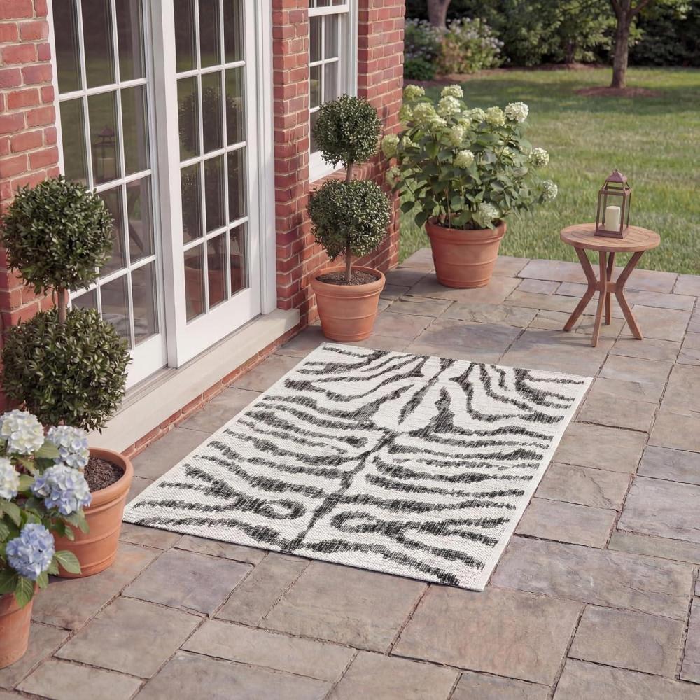 image:imageSAFAVIEH Courtyard Collection 8 x 10 GreyBlack CY8444 Indoor Outdoor Waterproof Easy Cleaning Patio Backyard Mudroom Area RugIvoryBlack