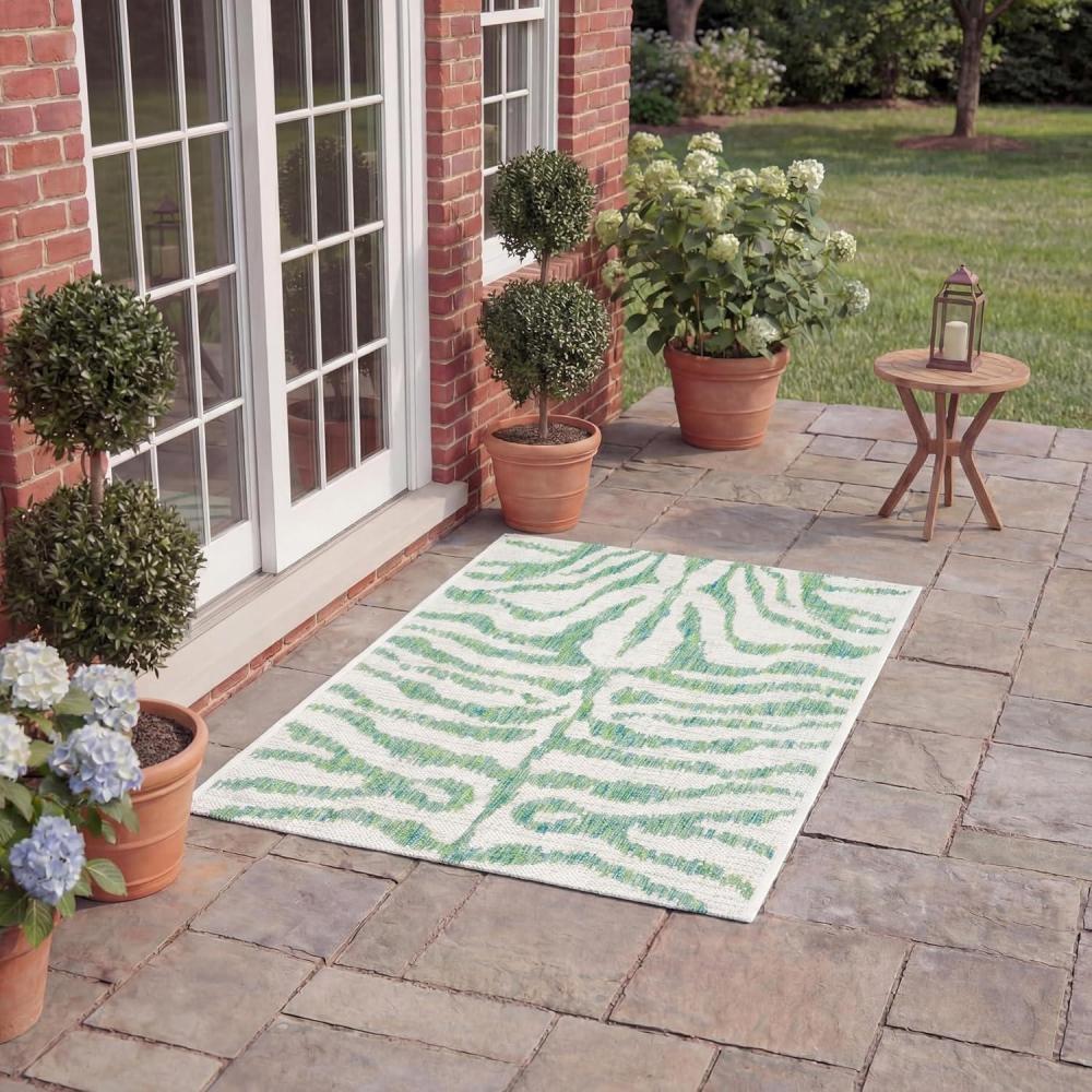 image:imageSAFAVIEH Courtyard Collection 8 x 10 GreyBlack CY8444 Indoor Outdoor Waterproof Easy Cleaning Patio Backyard Mudroom Area RugIvoryGreen
