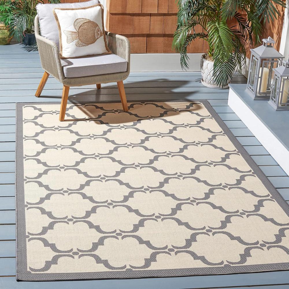 image:imageSAFAVIEH Courtyard Collection 8 x 11 NavyBeige CY6009 Trellis Indoor Outdoor Waterproof EasyCleaning Patio Backyard Mudroom AreaRugBeigeAnthracite