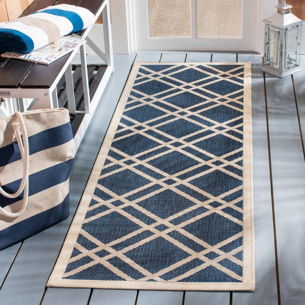 image:imageSAFAVIEH Courtyard Collection 8 x 11 NavyBeige CY6923 Trellis Indoor Outdoor Waterproof EasyCleaning Patio Backyard Mudroom AreaRugNavyBeige