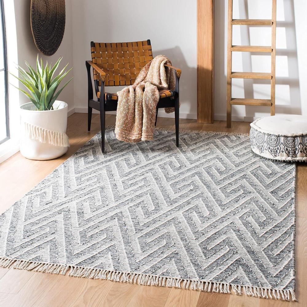 image:imageSAFAVIEH Kilim Collection Area Rug 5 x 8 Black amp Ivory Handmade Moroccan Fringe Wool Ideal for High Traffic Areas in Living Room Bedroom KLM519ABlackIvory