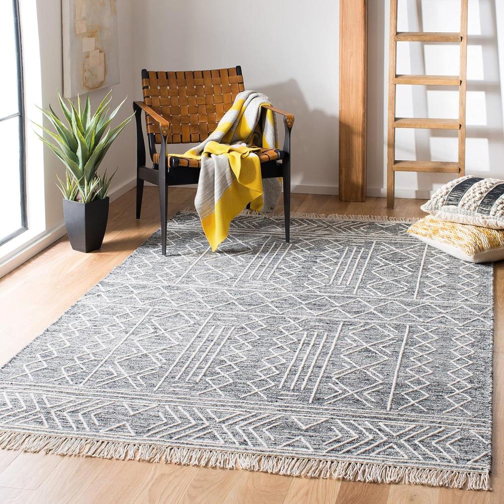 image:imageSAFAVIEH Kilim Collection Area Rug 5 x 8 Black amp Ivory Handmade Moroccan Fringe Wool Ideal for High Traffic Areas in Living Room Bedroom KLM521ABlackIvory