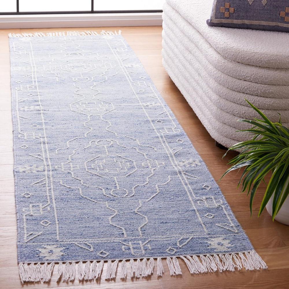image:imageSAFAVIEH Kilim Collection Area Rug 6 x 9 Blue amp Ivory Flat Weave Rustic Boho Tribal Design NonShedding amp Easy Care Ideal for High Traffic Areas in Living Room Bedroom KLM763MBlueIvory