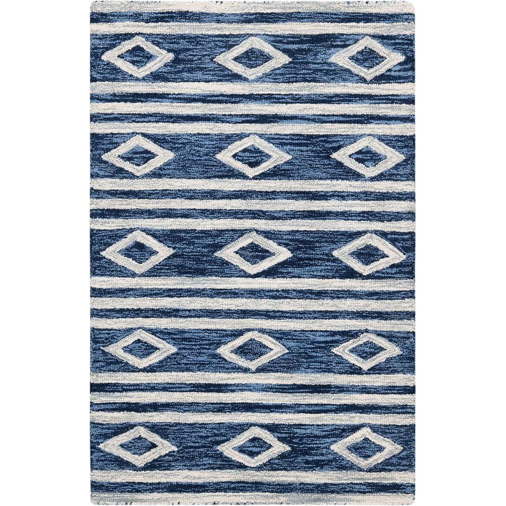 image:imageSAFAVIEH MicroLoop Collection Area Rug 5 Square Navy amp Ivory Handmade Moroccan Tribal Wool Ideal for High Traffic Areas in Living Room Bedroom MLP153NNavyIvory