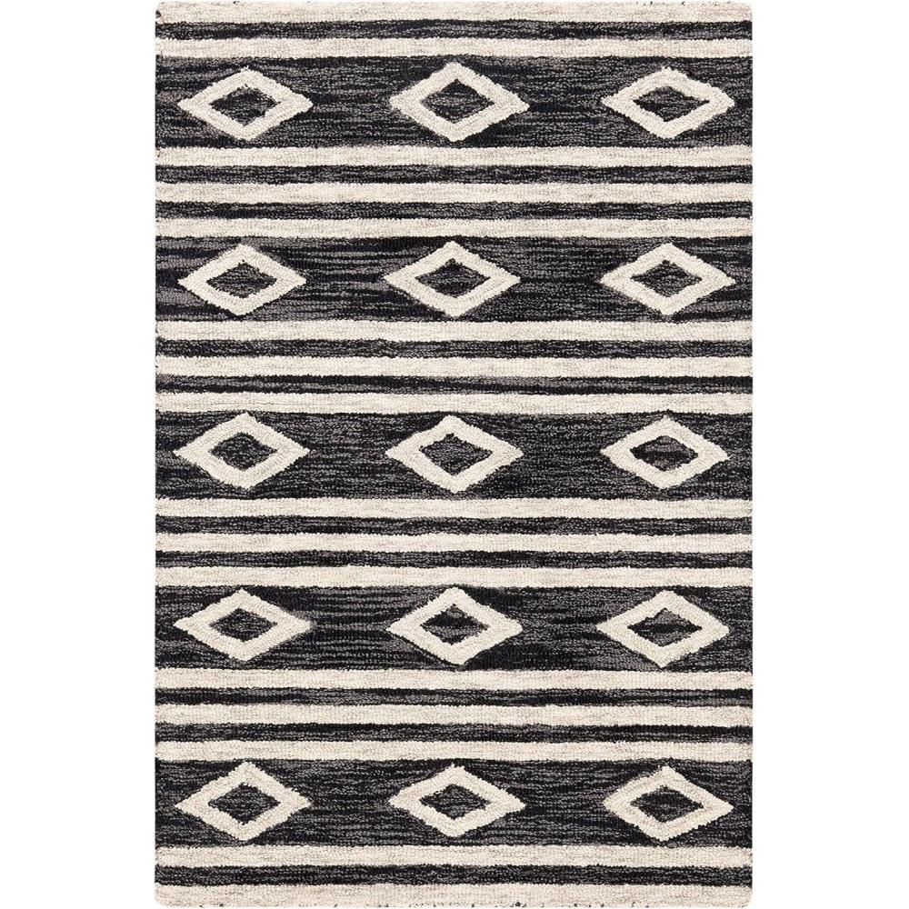 image:imageSAFAVIEH MicroLoop Collection Area Rug 5 Square Navy amp Ivory Handmade Moroccan Tribal Wool Ideal for High Traffic Areas in Living Room Bedroom MLP153NCharcoalIvory