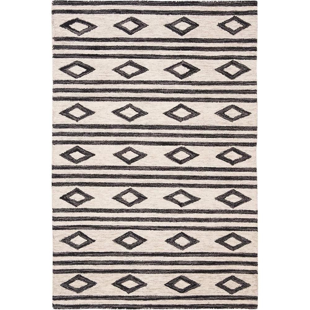 image:imageSAFAVIEH MicroLoop Collection Area Rug 5 Square Navy amp Ivory Handmade Moroccan Tribal Wool Ideal for High Traffic Areas in Living Room Bedroom MLP153NIvoryCharcoal