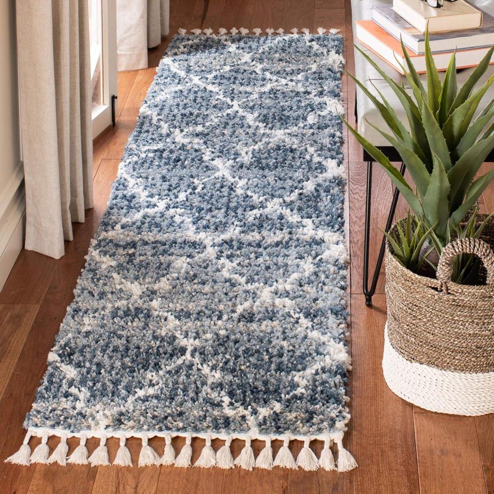 image:imageSAFAVIEH Montreal Shag Collection 53 x 76 NavyIvory SGML938N Trellis NonShedding Living Room Bedroom Dining Room Entryway Plush 2inch Thick Area RugNavyIvory