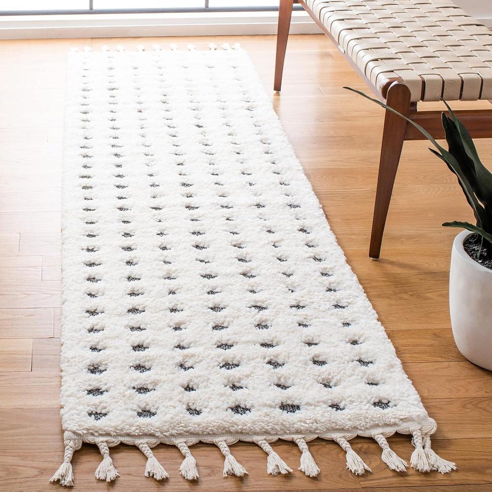 image:imageSAFAVIEH Moroccan Tassel Shag Collection Area Rug  53 x 76 Ivory amp Grey Boho Design NonShedding amp Easy Care 2inch Thick Ideal for High Traffic Areas in Living Room Bedroom MTS690AIvoryGrey