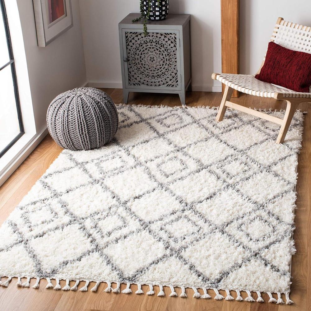 image:imageSAFAVIEH Moroccan Tassel Shag Collection Area Rug  53 x 76 Ivory amp Light Grey Boho NonShedding amp Easy Care 15inch Thick Ideal for High Traffic Areas in Living Room Bedroom MTS335BIvoryLight Grey