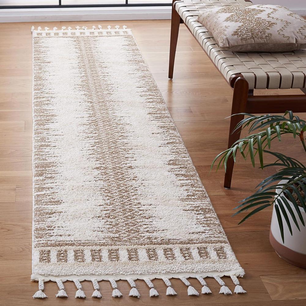 image:imageSAFAVIEH Moroccan Tassel Shag Collection Area Rug 55 x 77 Ivory amp Beige Boho Design NonShedding amp Easy Care 075inch Thick Ideal for High Traffic Areas in Living Room Bedroom MTS483BIvoryBeige