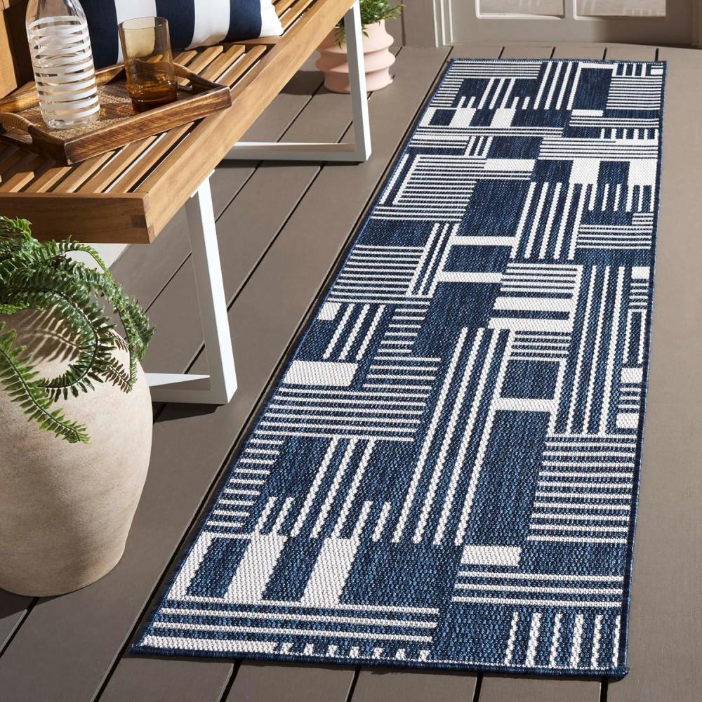 image:imageSAFAVIEH Outdoor Area Rug 8x10 Beach House Collection Large Modern Design Navy amp Ivory Weather Resistant NonShedding amp Easy Cleaning Ideal for Patio Backyard Deck Dining Space BHS402NNavyIvory
