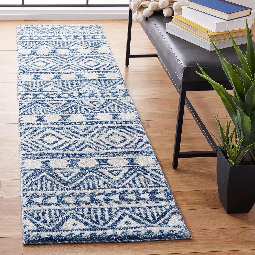 image:imageSAFAVIEH Tunisia Collection Area Rug 53 x 77 Navy amp Ivory Moroccan Tribal Design NonShedding amp Easy Care Ideal for High Traffic Areas in Living Room Bedroom TUN739NNavyIvory