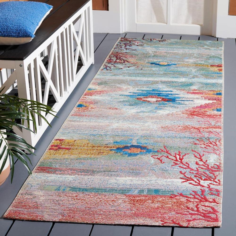 image:imageSAFAVIEH Washable Rug Outdoor Barbados Collection 4 x 6 Light Blue amp Pink NonShedding amp Easy to Clean Ideal for Patio Backyard Mudroom BAR554MLight BluePink