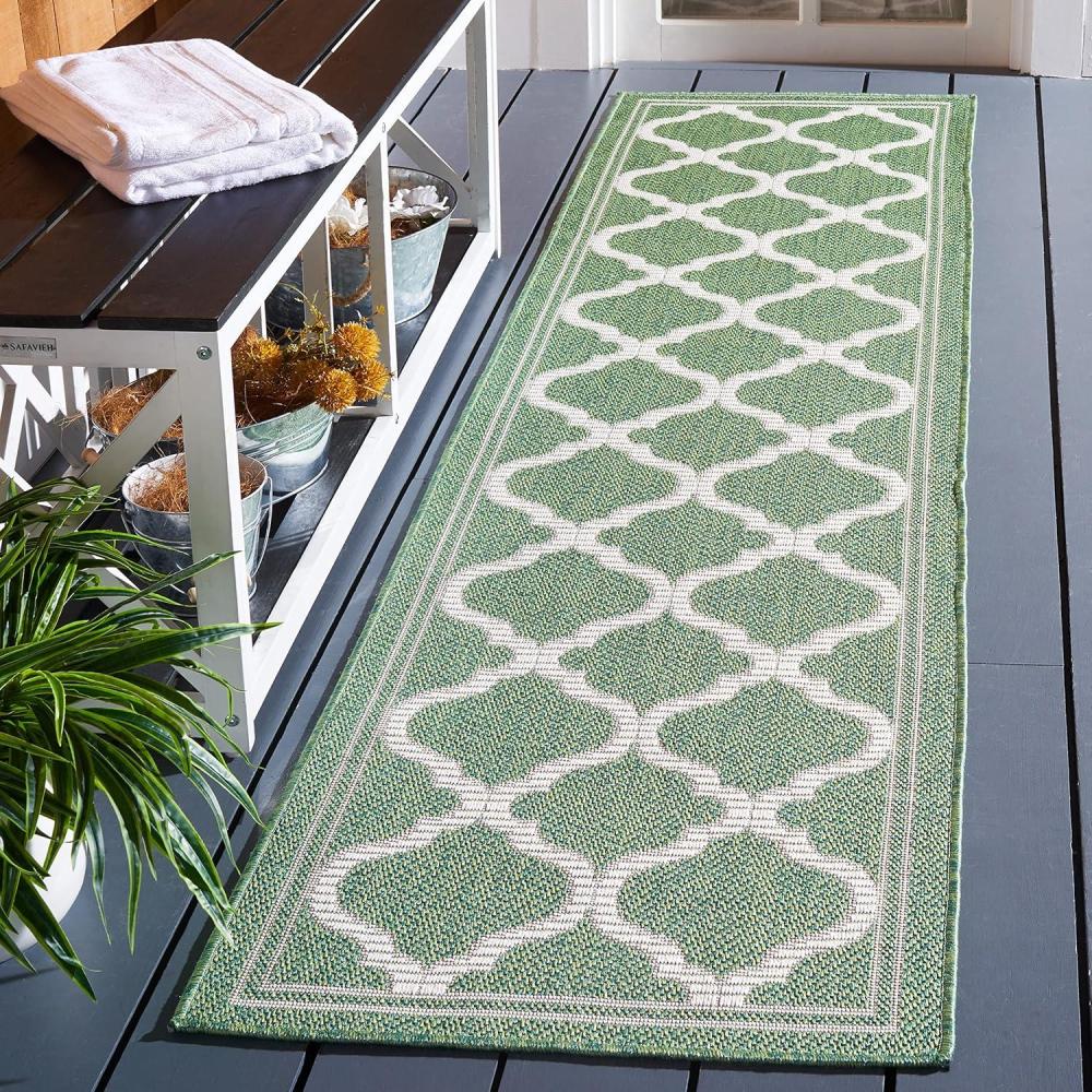 image:imageSAFAVIEH Washable Rug Outdoor Bermuda Collection 8 x 10 Ivory amp Charcoal NonShedding amp Easy to Clean Ideal for Patio Backyard Mudroom BMU810AGreenBeige