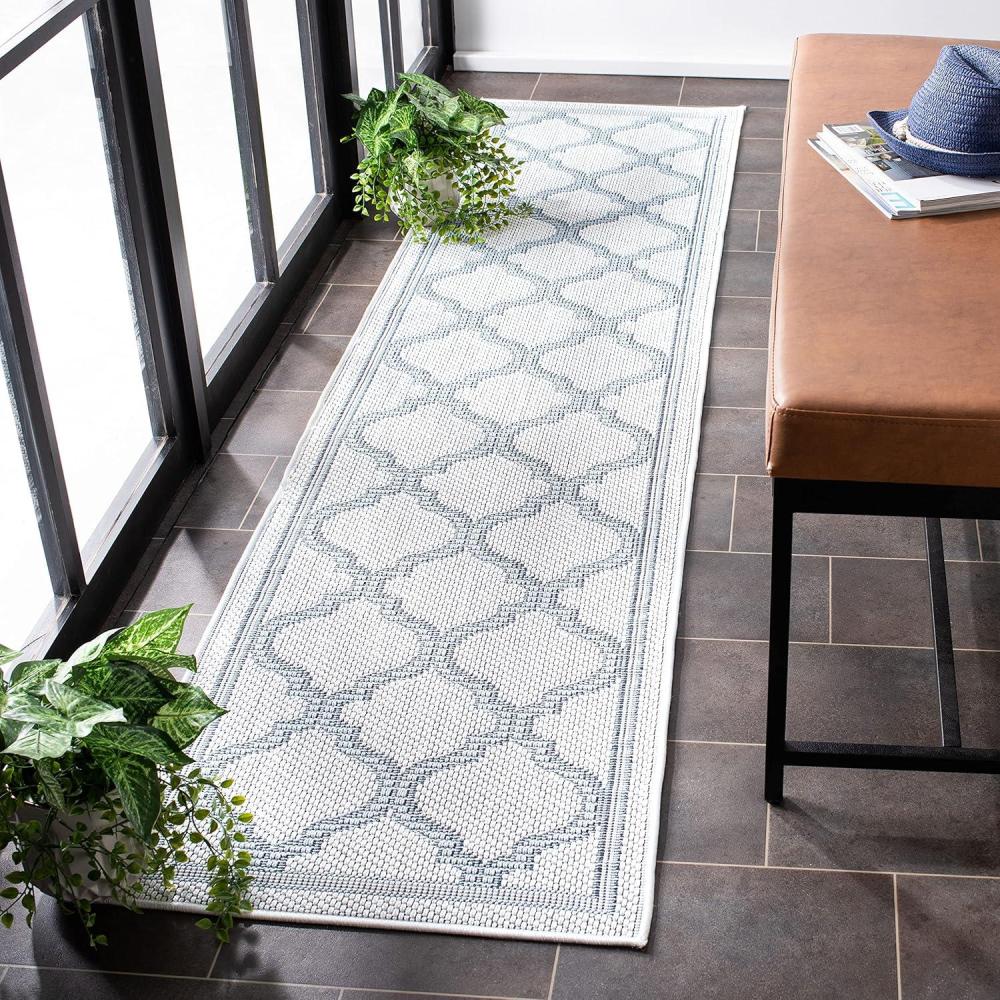 image:imageSAFAVIEH Washable Rug Outdoor Bermuda Collection 8 x 10 Ivory amp Charcoal NonShedding amp Easy to Clean Ideal for Patio Backyard Mudroom BMU810AIvoryLight Blue