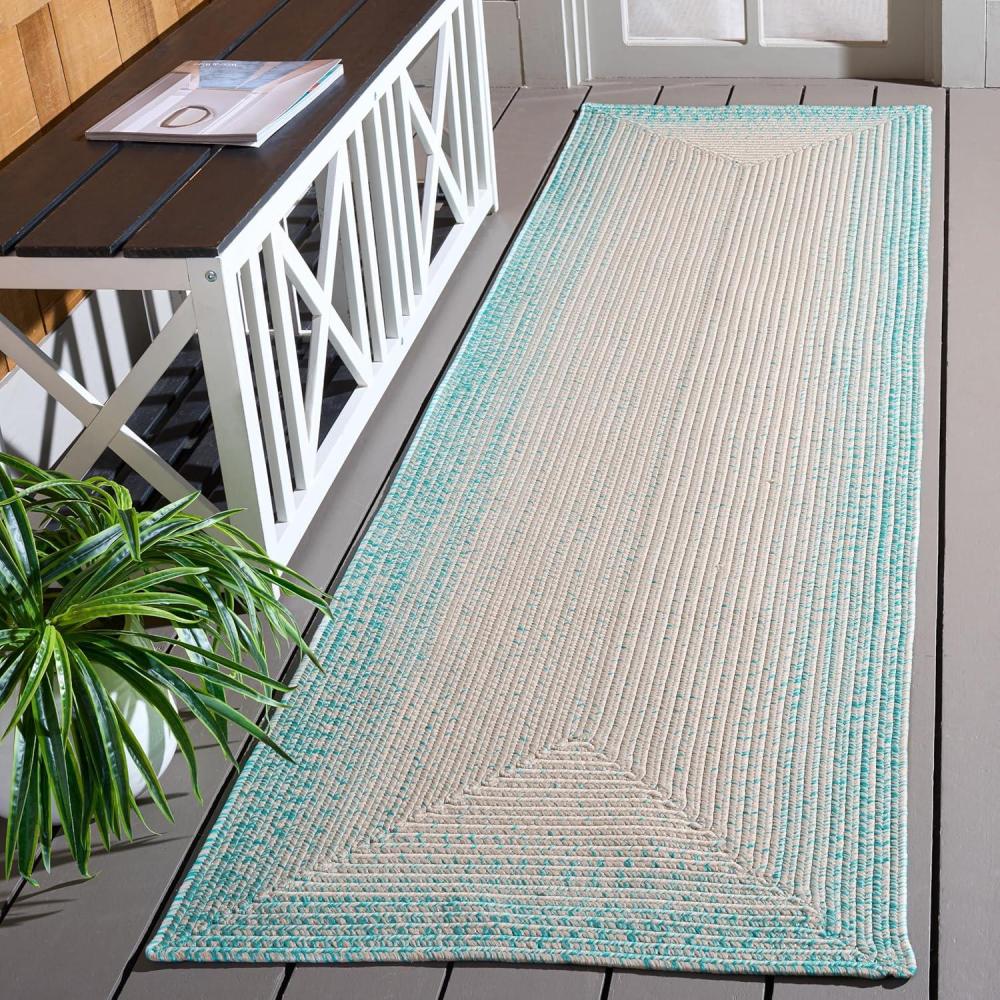 image:imageSAFAVIEH Washable Rug Outdoor Braided Collection 5 x 8 Ivory amp Aqua Handmade amp Reversible NonShedding amp Easy to Clean Ideal for Patio Backyard Mudroom BRA283JIvoryAqua