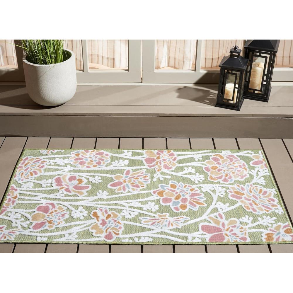 image:imageSAFAVIEH Washable Rug Outdoor Cabana Collection 8 x 10 Green amp Pink NonShedding amp Easy to Clean Ideal for Patio Backyard Mudroom CBN486YGreenPink