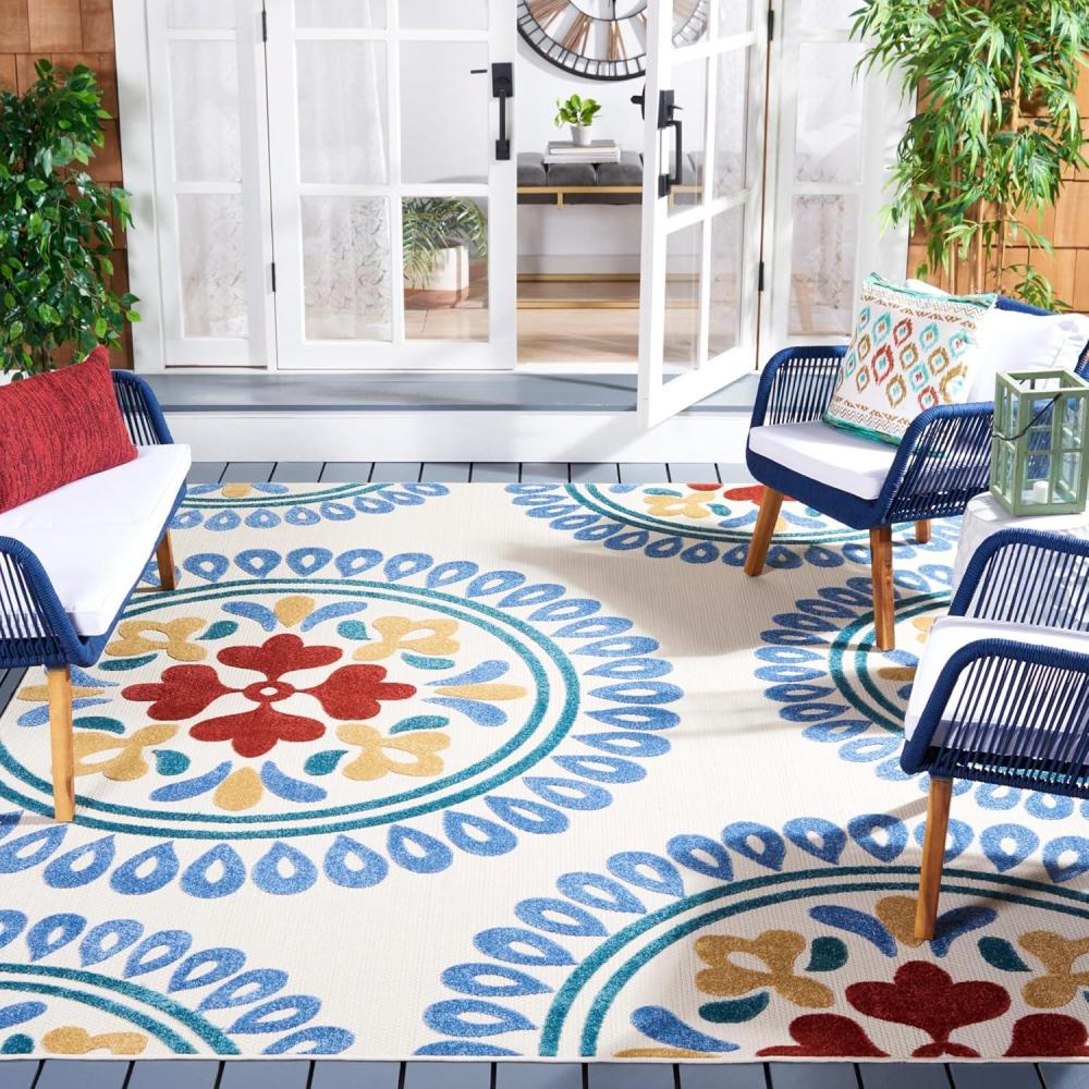 image:imageSAFAVIEH Washable Rug Outdoor Cottage Collection 8 x 10 Cream amp Sky Blue NonShedding amp Easy to Clean Ideal for Patio Backyard Mudroom COTS445B