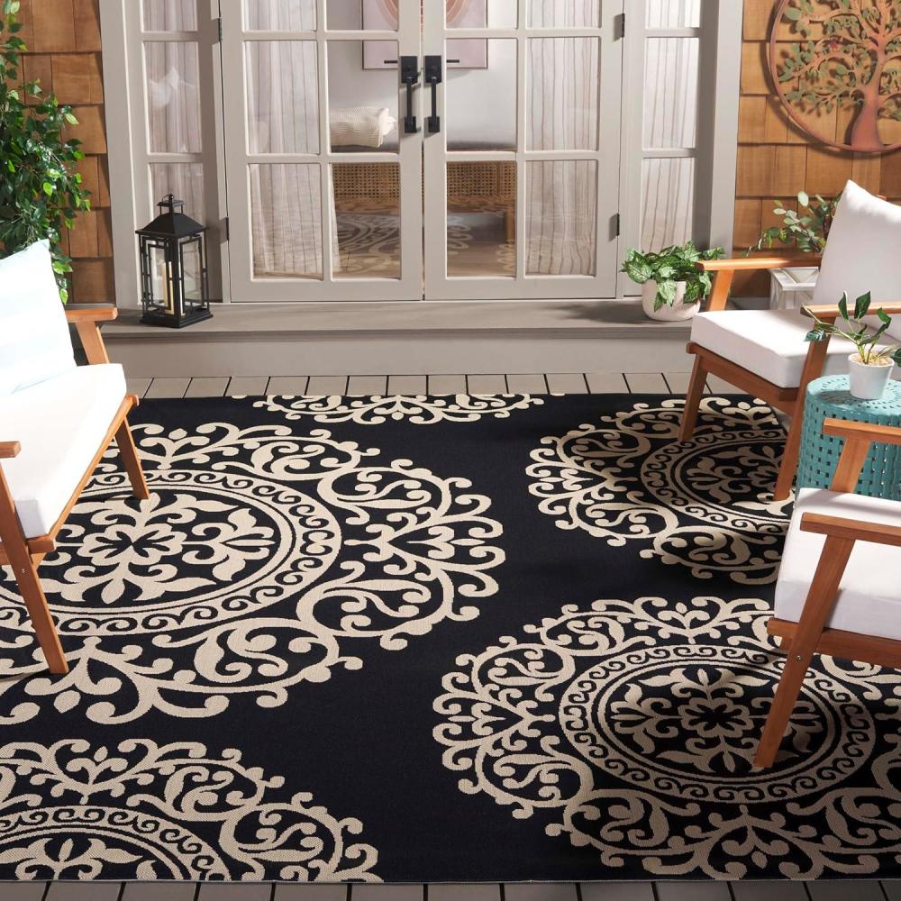 image:imageSAFAVIEH Washable Rug Outdoor Courtyard Collection  8 x 10 Black amp Beige NonShedding amp Easy Cleaning Ideal for Patio Backyard Mudroom CYS6008256BlackBeige