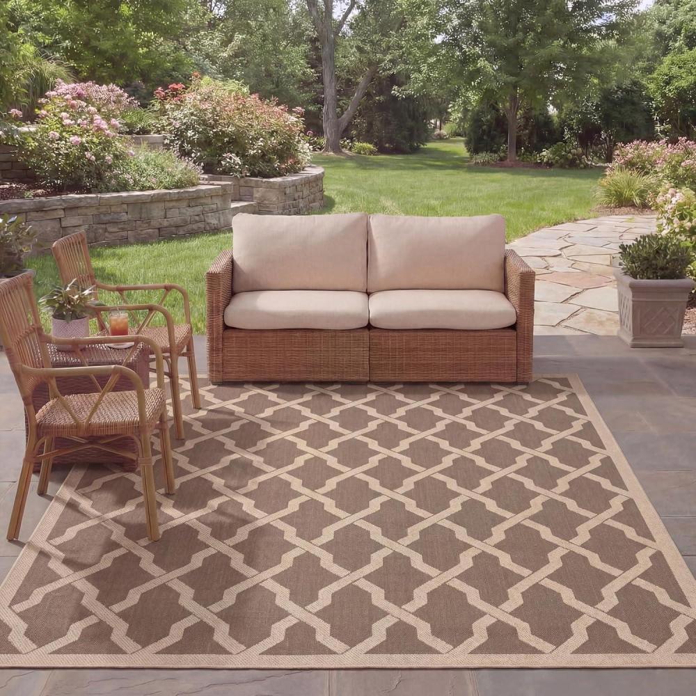 image:imageSAFAVIEH Washable Rug Outdoor Courtyard Collection 8 x 10 Dark Beige amp Beige NonShedding amp Easy Cleaning Ideal for Patio Backyard Mudroom CYS2652079