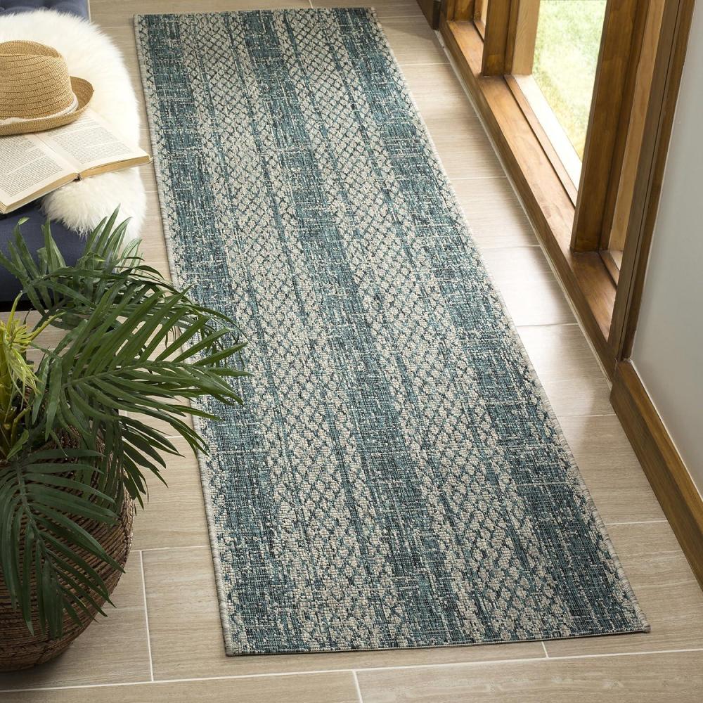 image:imageSAFAVIEH Washable Rug Outdoor Courtyard Collection 8 x 11 Light Grey amp Blue NonShedding amp Easy Cleaning Ideal for Patio Backyard Mudroom CY873636812Light GreyTeal
