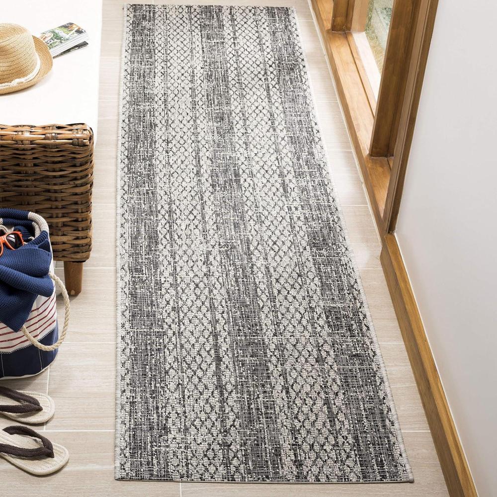 image:imageSAFAVIEH Washable Rug Outdoor Courtyard Collection  8 x 11 Light Grey amp Blue NonShedding amp Easy Cleaning Ideal for Patio Backyard Mudroom CY873636812Light GreyBlack