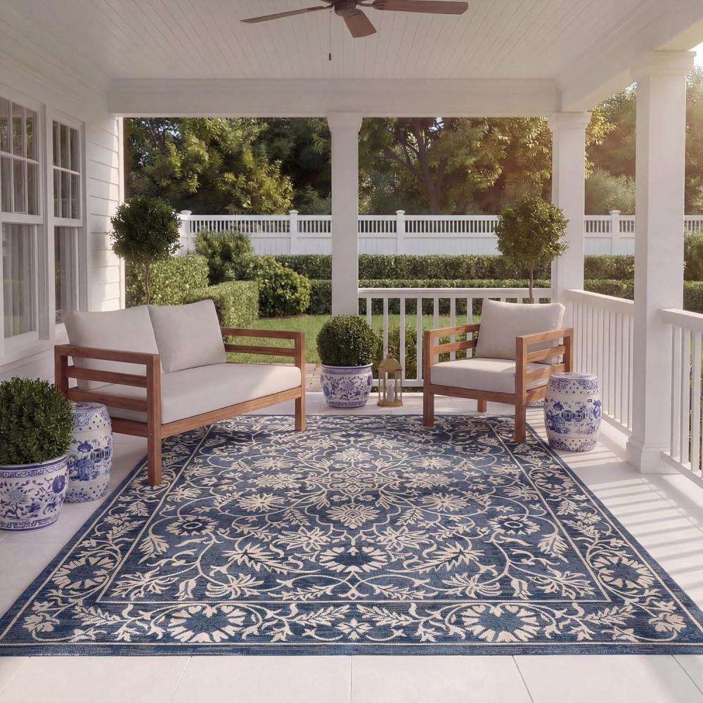 image:imageSAFAVIEH Washable Rug Outdoor Courtyard Collection 8 x 11 Navy amp Beige NonShedding amp Easy to Clean Ideal for Patio Backyard Deck Outdoor Dining Poolside CY659625821NavyBeige