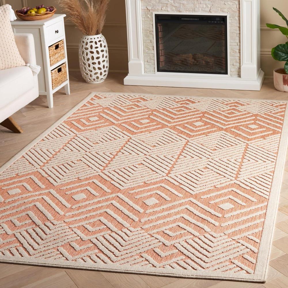 image:imageSAFAVIEH Washable Rug Outdoor Milos Collection 5 x 76 Turquoise amp Ivory NonShedding amp Easy to Clean Ideal for Patio Backyard Mudroom MLO104KRustIvory
