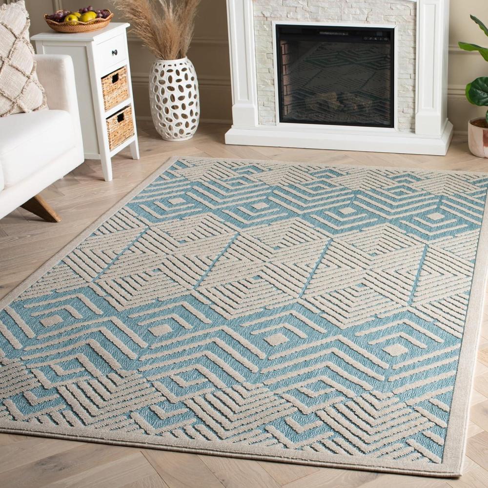 image:imageSAFAVIEH Washable Rug Outdoor Milos Collection 5 x 76 Turquoise amp Ivory NonShedding amp Easy to Clean Ideal for Patio Backyard Mudroom MLO104KTurquoiseIvory