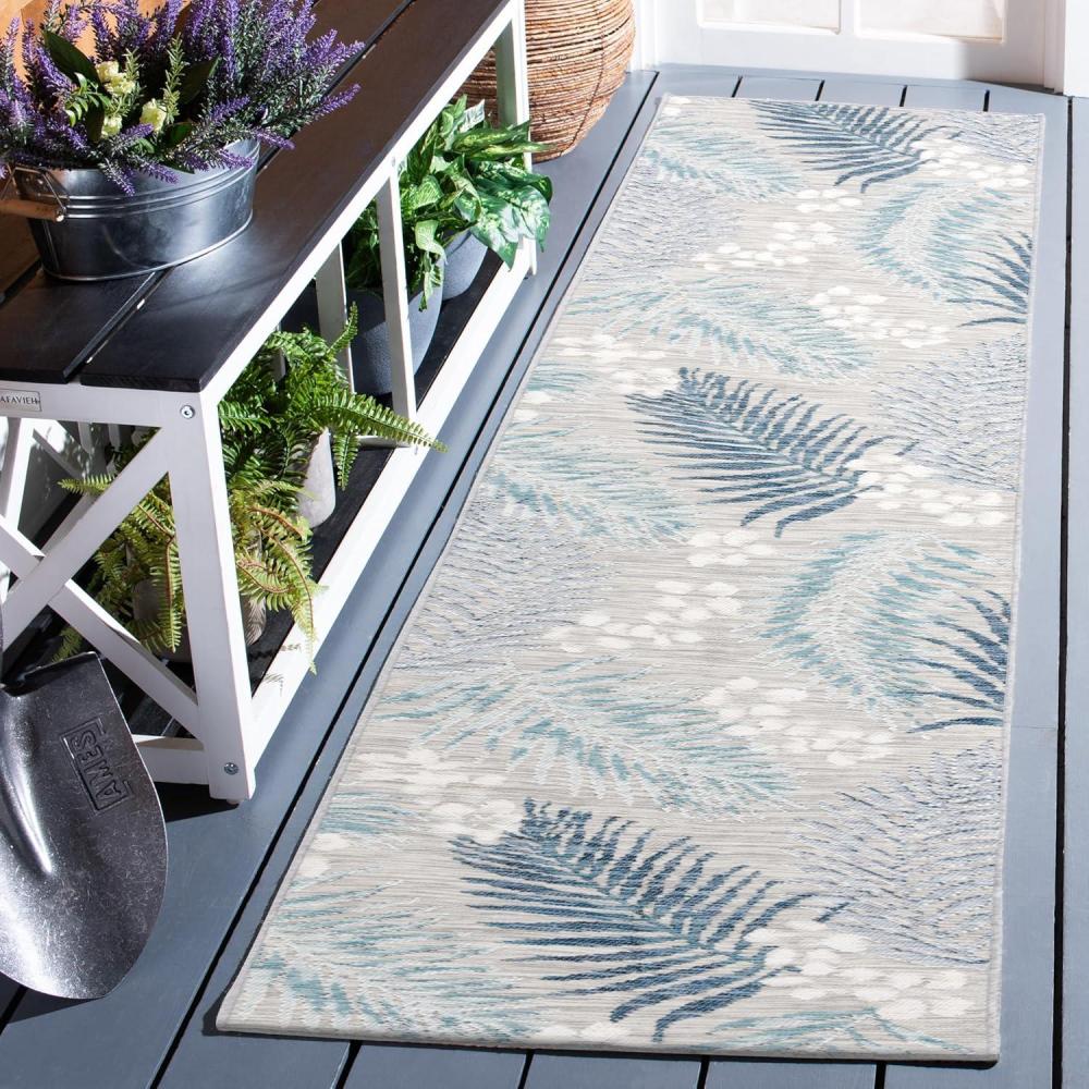 image:imageSAFAVIEH Washable Rug Outdoor Sunrise Collection  8 x 10 Ivory amp Blue Gold NonShedding amp Easy to Clean Ideal for Patio Backyard Mudroom SUN675AGreyBlue Ivory