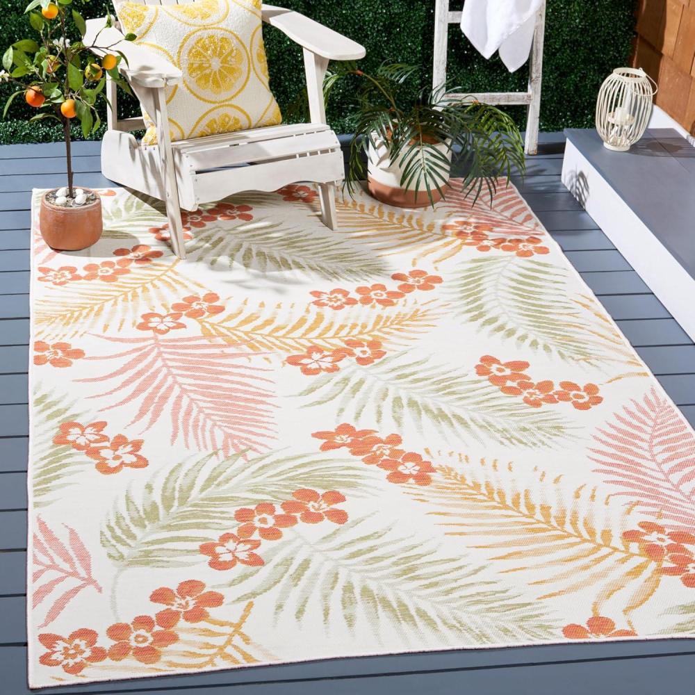 image:imageSAFAVIEH Washable Rug Outdoor Sunrise Collection 8 x 10 Ivory amp Blue Gold NonShedding amp Easy to Clean Ideal for Patio Backyard Mudroom SUN675AIvoryRust Sage