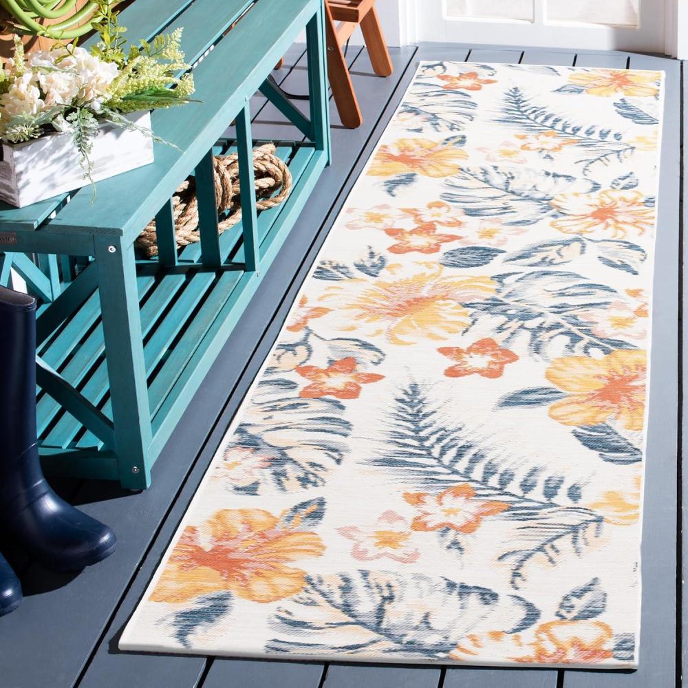 image:imageSAFAVIEH Washable Rug Outdoor Sunrise Collection 8 x 10 Ivory amp Rust Blue NonShedding amp Easy to Clean Ideal for Patio Backyard Mudroom SUN671CIvoryRust Blue