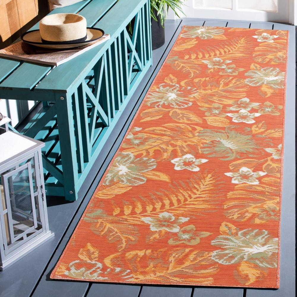 image:imageSAFAVIEH Washable Rug Outdoor Sunrise Collection 8 x 10 Ivory amp Rust Blue NonShedding amp Easy to Clean Ideal for Patio Backyard Mudroom SUN671CIvoryRust Sage