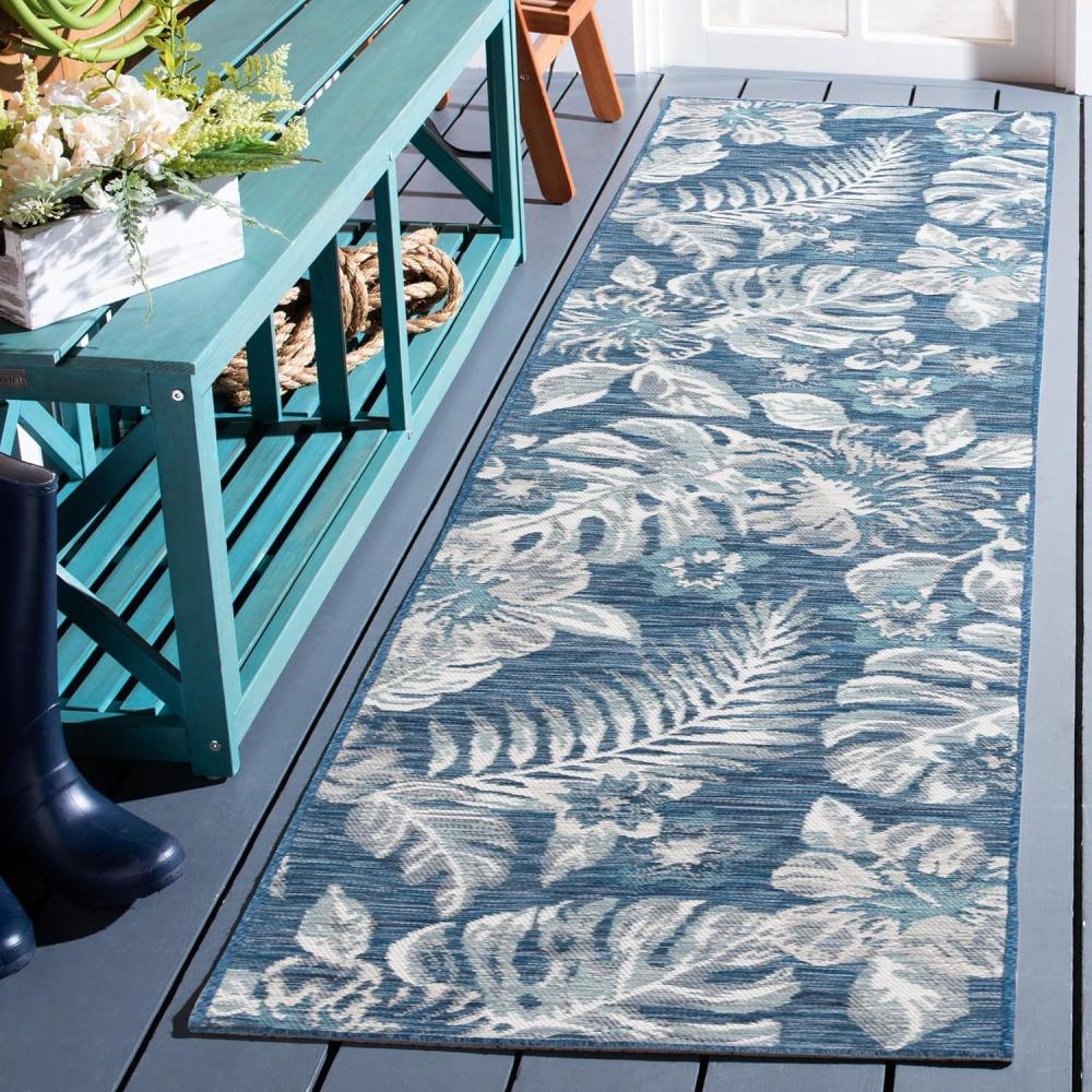 image:imageSAFAVIEH Washable Rug Outdoor Sunrise Collection 8 x 10 Ivory amp Rust Blue NonShedding amp Easy to Clean Ideal for Patio Backyard Mudroom SUN671CIvoryBlue Grey