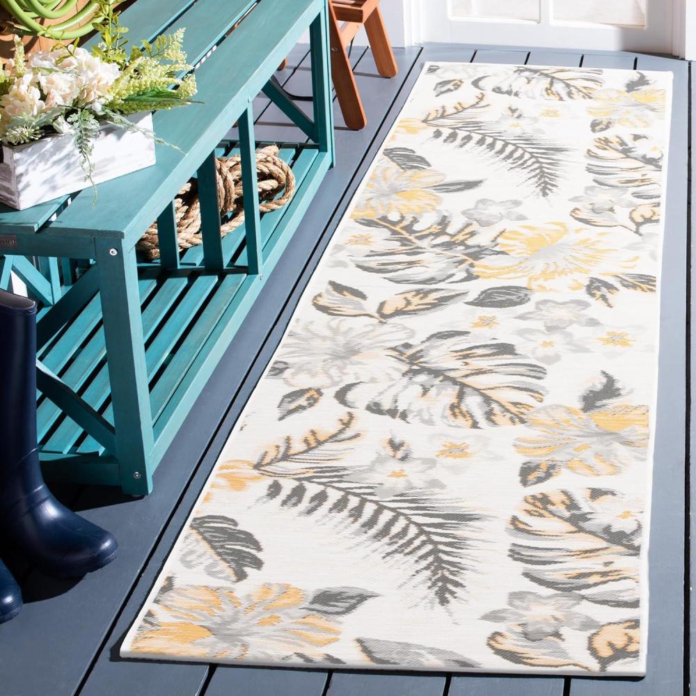 image:imageSAFAVIEH Washable Rug Outdoor Sunrise Collection 8 x 10 Ivory amp Rust Blue NonShedding amp Easy to Clean Ideal for Patio Backyard Mudroom SUN671CIvoryGrey Gold