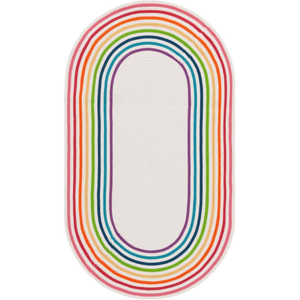 image:imageSafavieh Washable Rug Outdoor Braided Collection 5 x 8 Oval Ivory amp Rainbow Handmade amp Reversible NonShedding amp Easy to Clean Ideal for Patio Backyard Mudroom BRD326AIvoryRainbow
