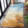 SAFAVIEH Washable Rug Outdoor Barbados Collection – 8′ x 10’5″, Blue & Gold, Non-Shedding & Easy to Clean, Ideal for Patio, Backyard, Mudroom (BAR510M)(Blue/Gold)