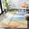 SAFAVIEH Washable Rug Outdoor Barbados Collection – 8′ x 10’5″, Gold & Blue, Non-Shedding & Easy to Clean, Ideal for Patio, Backyard, Mudroom (BAR515A)(Gold/Blue)