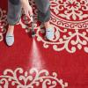 SAFAVIEH Washable Rug Outdoor Courtyard Collection – 8′ x 10′, Black & Beige, Non-Shedding & Easy Cleaning, Ideal for Patio, Backyard, Mudroom (CYS6008-256)(Red/Beige)
