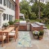 SAFAVIEH Washable Rug Outdoor Barbados Collection – 9’1 x 12’5″, Blue & Ivory, Non-Shedding & Easy to Clean, Ideal for Patio, Backyard, Mudroom (BAR594M)(Blue/Ivory)