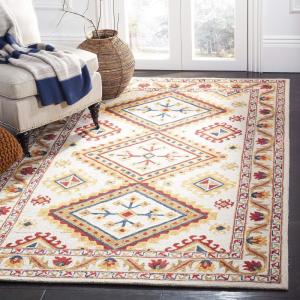 SAFAVIEH Area Rug 8×10 – Aspen Collection – Large – Ivory & Multi, Handmade Wool, Moroccan Boho Tribal Design, Ideal for Living Room, Bedroom, Office, Dining Space (APN706A)(Ivory/Multi)