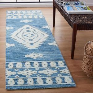 SAFAVIEH Area Rug 8×10 – Aspen Collection – Large – Rust & Ivory, Handmade Wool, Moroccan Boho Tribal Design, Ideal for Living Room, Bedroom, Office, Dining Space (APN550P)(Blue/Ivory)