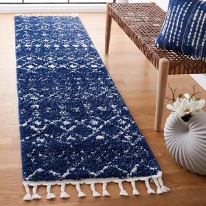 SAFAVIEH Area Rug 8×10 – Berber Fringe Shag Collection – Large – Cream & Dark Grey, Moroccan Design, Non-Shedding & Easy Cleaning, Thick Pile, Ideal for Living Room, Bedroom, Dining Space (BFG516A)(Navy/Ivory)