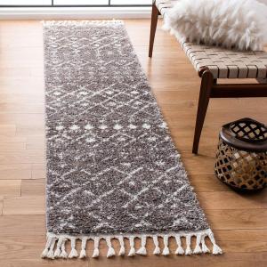 SAFAVIEH Area Rug 8×10 – Berber Fringe Shag Collection – Large – Cream & Dark Grey, Moroccan Design, Non-Shedding & Easy Cleaning, Thick Pile, Ideal for Living Room, Bedroom, Dining Space (BFG516A)(Brown/Ivory)
